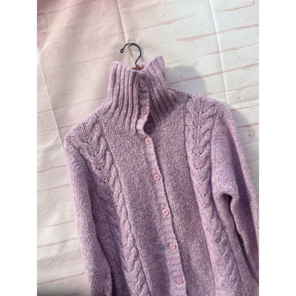 VTG LL Bean Women’s Chunky Cable Knit Button Front Cardigan Sweater Pink Wool - Picture 3 of 7